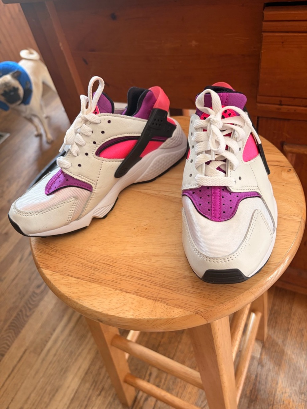 Nike Huarache White Sneakers with Pink and Purple Accents
